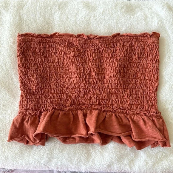 Free People Babe Rust Orange Smocked Tube Top with Button Detail size small - Picture 5 of 9